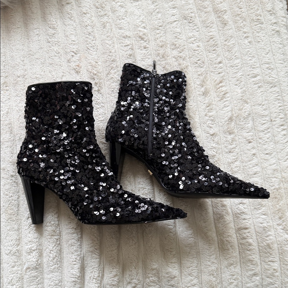Zara Black Sequin Heeled Boots